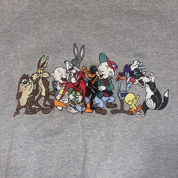 Vintage 1992 Acme Clothing Looney Tunes Embroidered Sweatshirt Gray Size Large - Picture 6 of 8